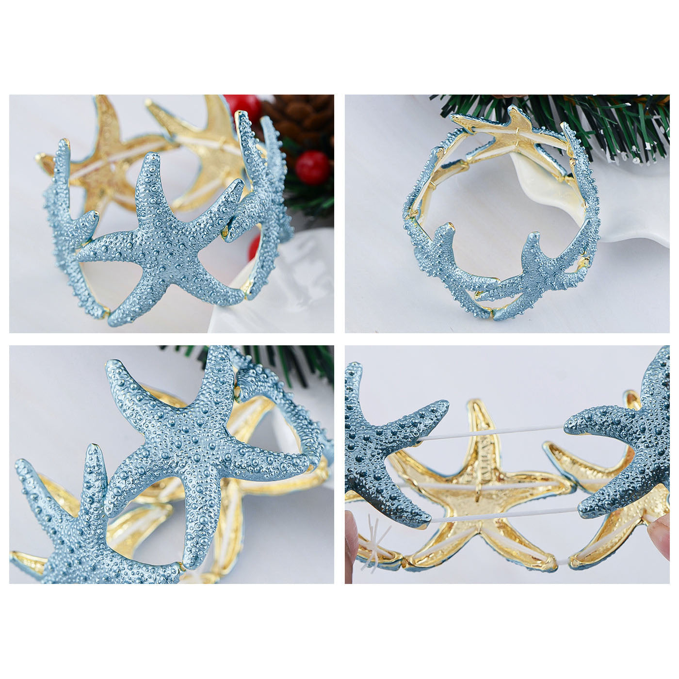 Anna-Kaci Women's Starfish Design Elastic Cuff Ring Bracelet Summer Beach Inspired Jewelry