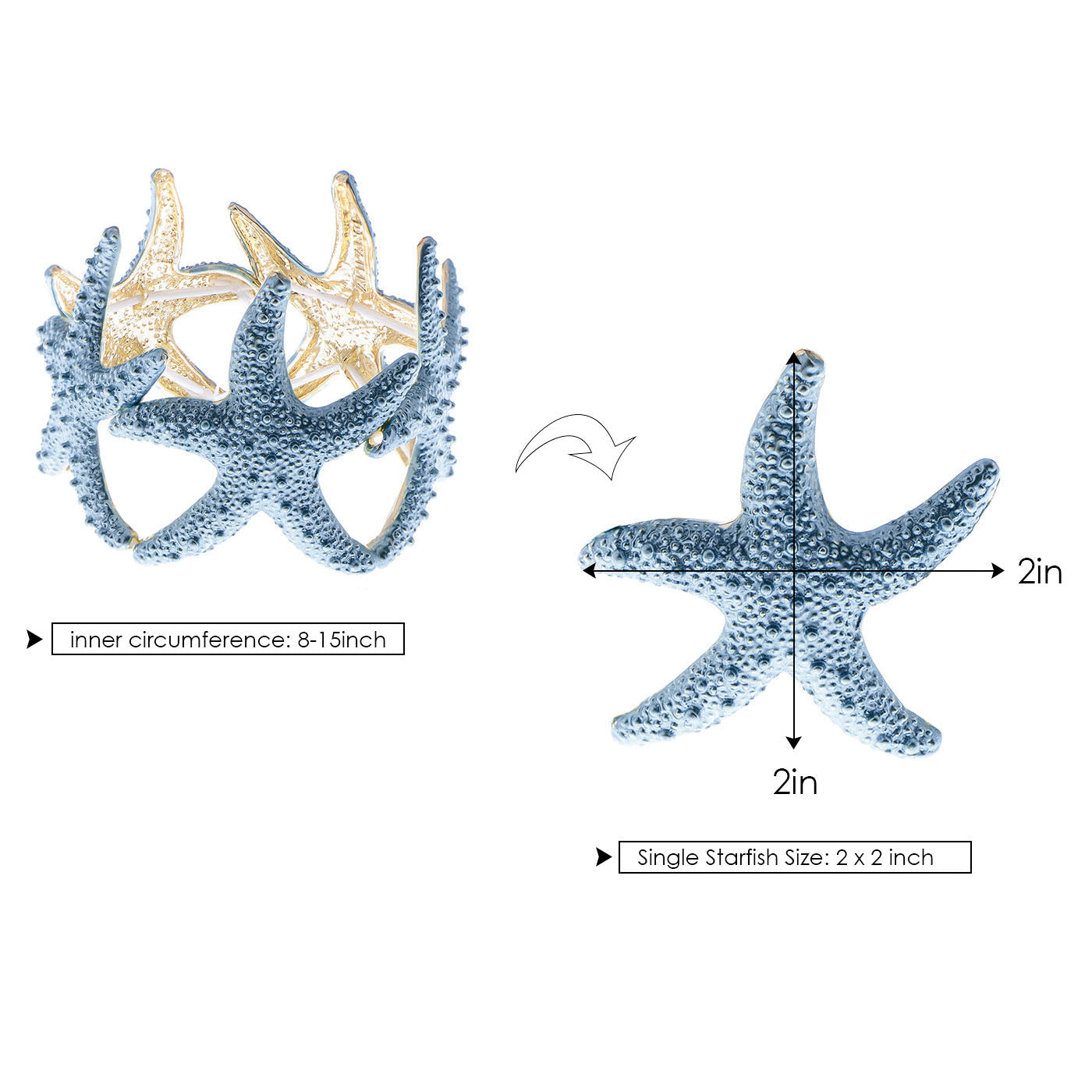 Anna-Kaci Women's Starfish Design Elastic Cuff Ring Bracelet Summer Beach Inspired Jewelry