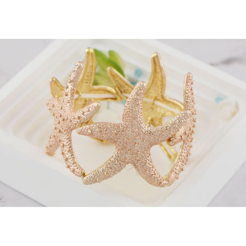 Anna-Kaci Women's Starfish Design Elastic Cuff Ring Bracelet Summer Beach Inspired Jewelry