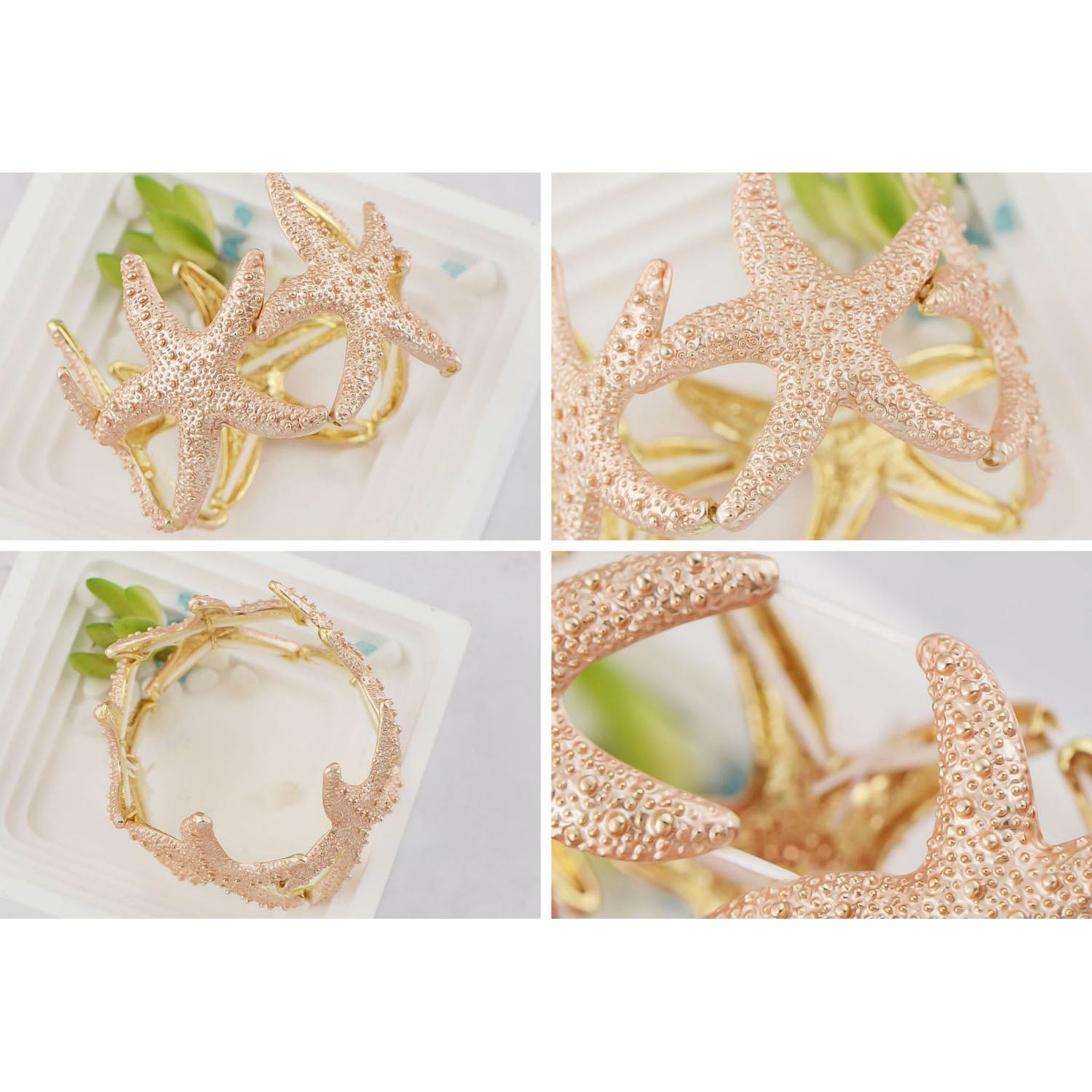 Anna-Kaci Women's Starfish Design Elastic Cuff Ring Bracelet Summer Beach Inspired Jewelry