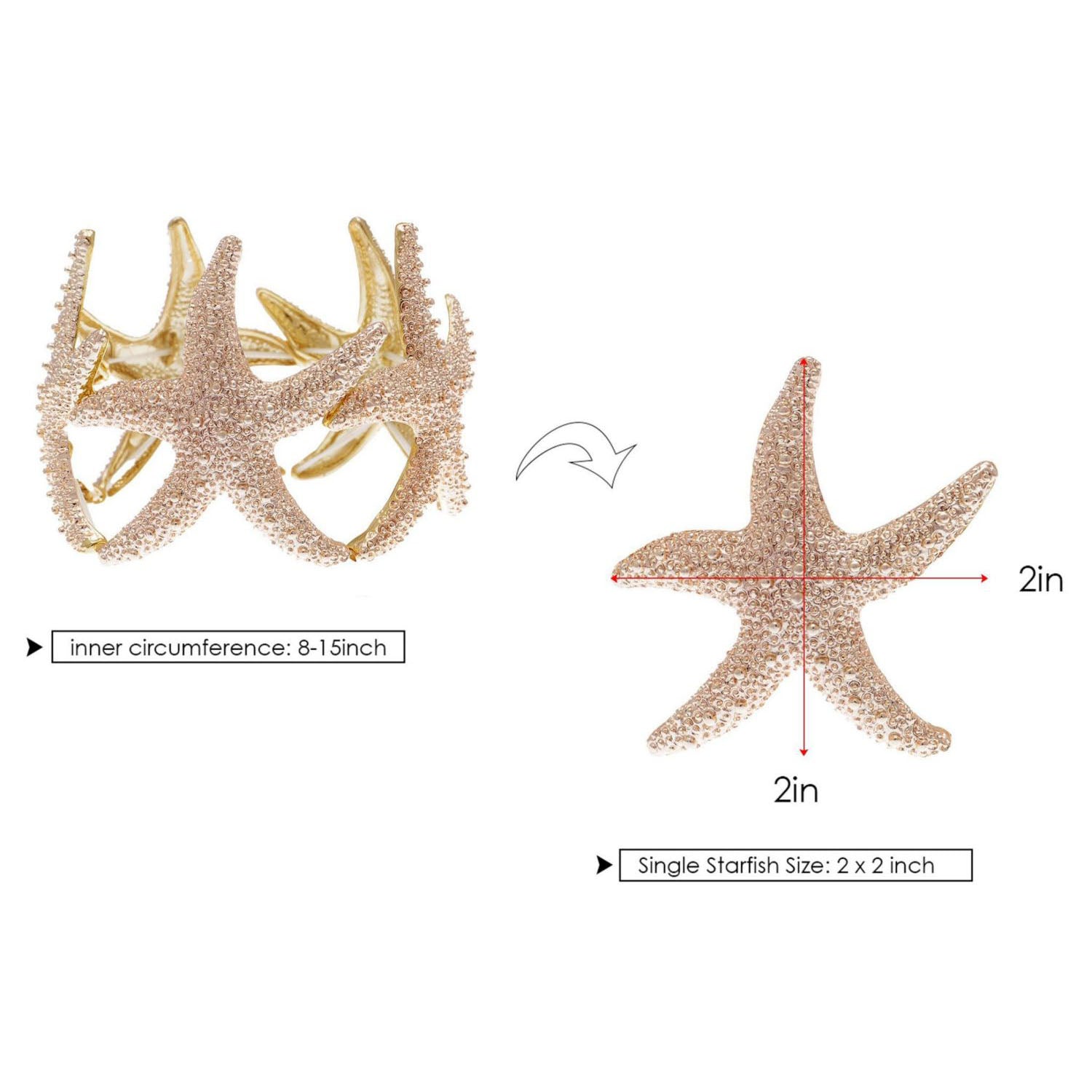 Anna-Kaci Women's Starfish Design Elastic Cuff Ring Bracelet Summer Beach Inspired Jewelry