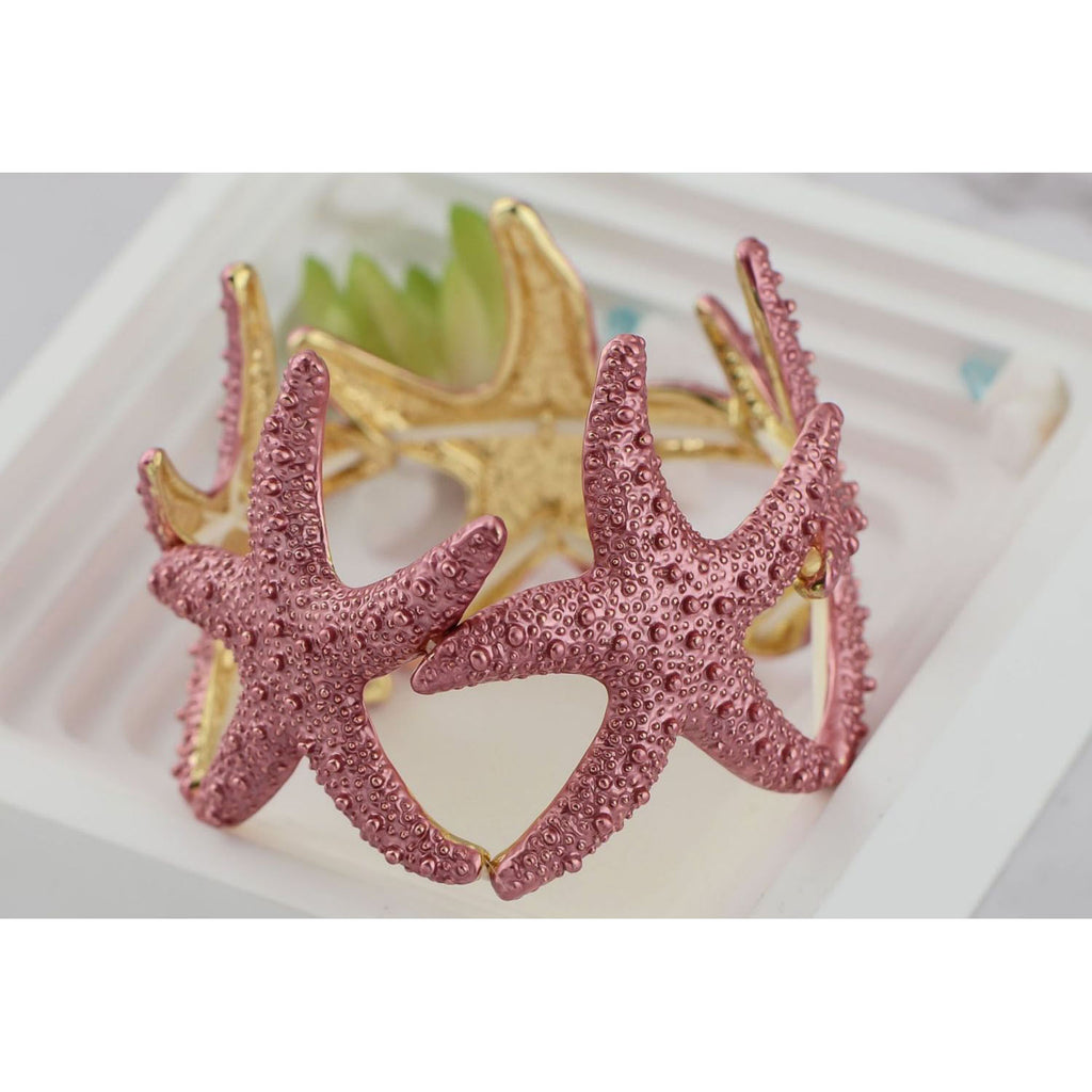 Anna-Kaci Women's Starfish Design Elastic Cuff Ring Bracelet Summer Beach Inspired Jewelry