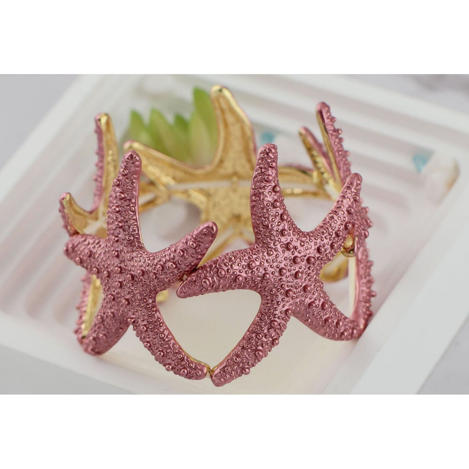Anna-Kaci Women's Starfish Design Elastic Cuff Ring Bracelet Summer Beach Inspired Jewelry