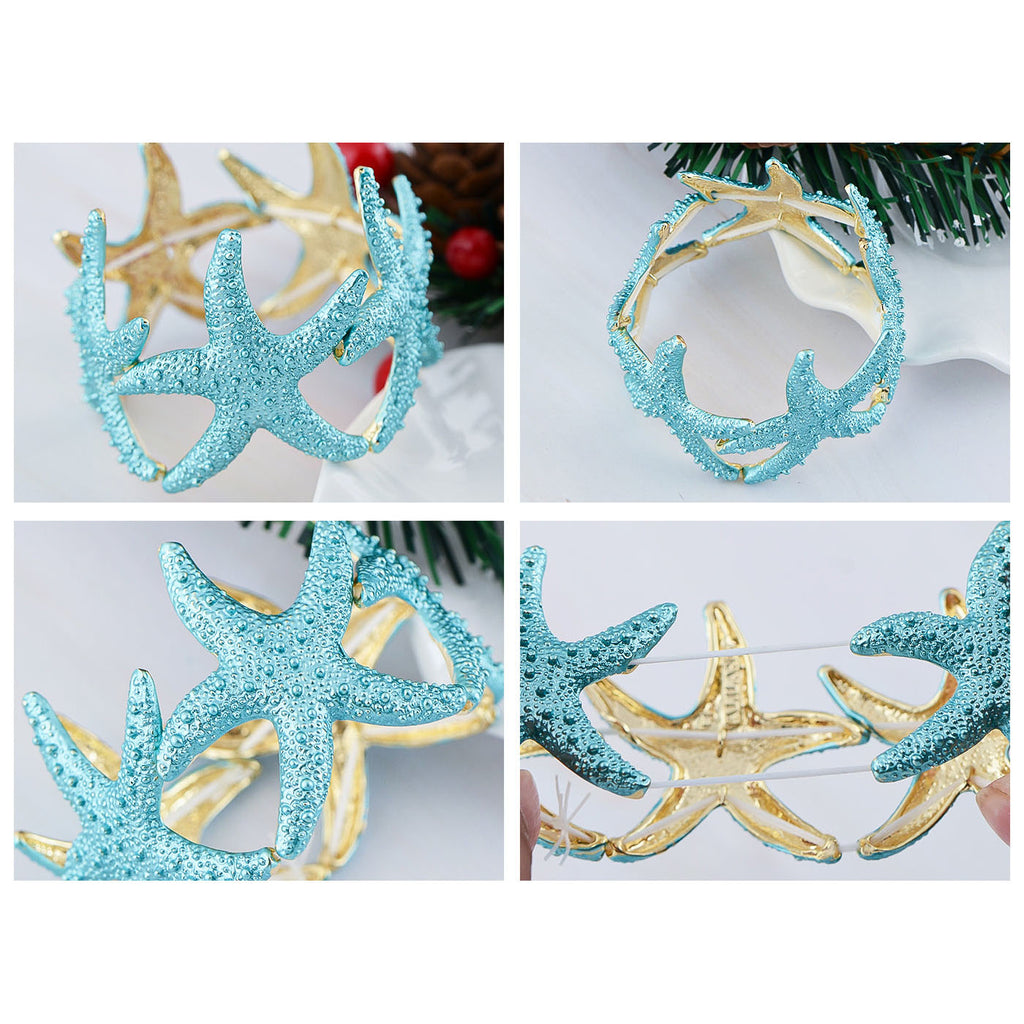 Anna-Kaci Women's Starfish Design Elastic Cuff Ring Bracelet Summer Beach Inspired Jewelry