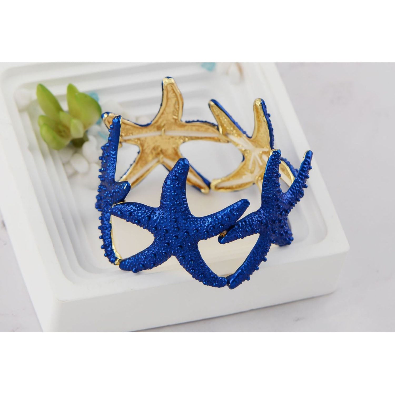 Anna-Kaci Women's Starfish Design Elastic Cuff Ring Bracelet Summer Beach Inspired Jewelry