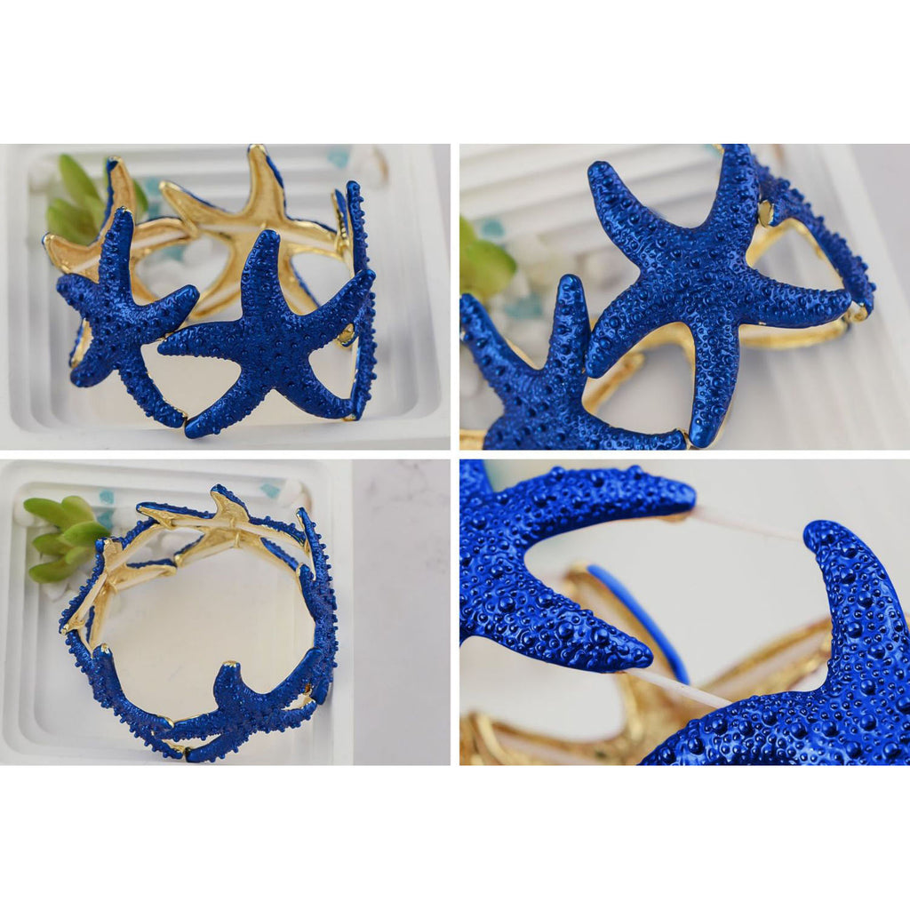 Anna-Kaci Women's Starfish Design Elastic Cuff Ring Bracelet Summer Beach Inspired Jewelry