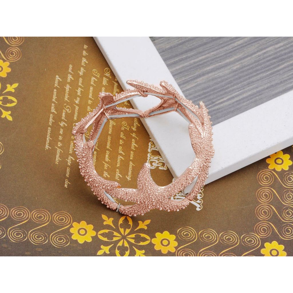 Anna-Kaci Women's Starfish Design Elastic Cuff Ring Bracelet Summer Beach Inspired Jewelry