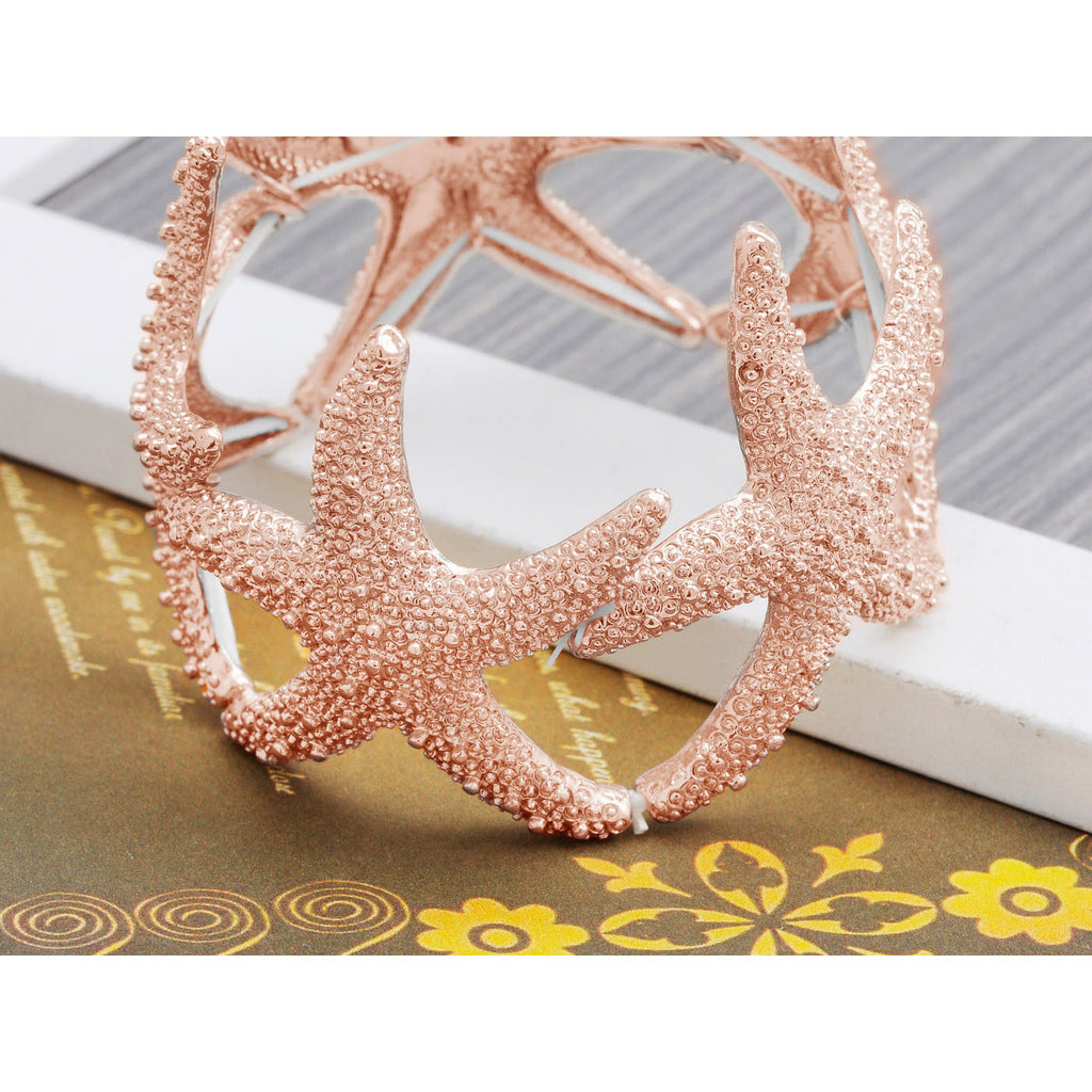 Anna-Kaci Women's Starfish Design Elastic Cuff Ring Bracelet Summer Beach Inspired Jewelry