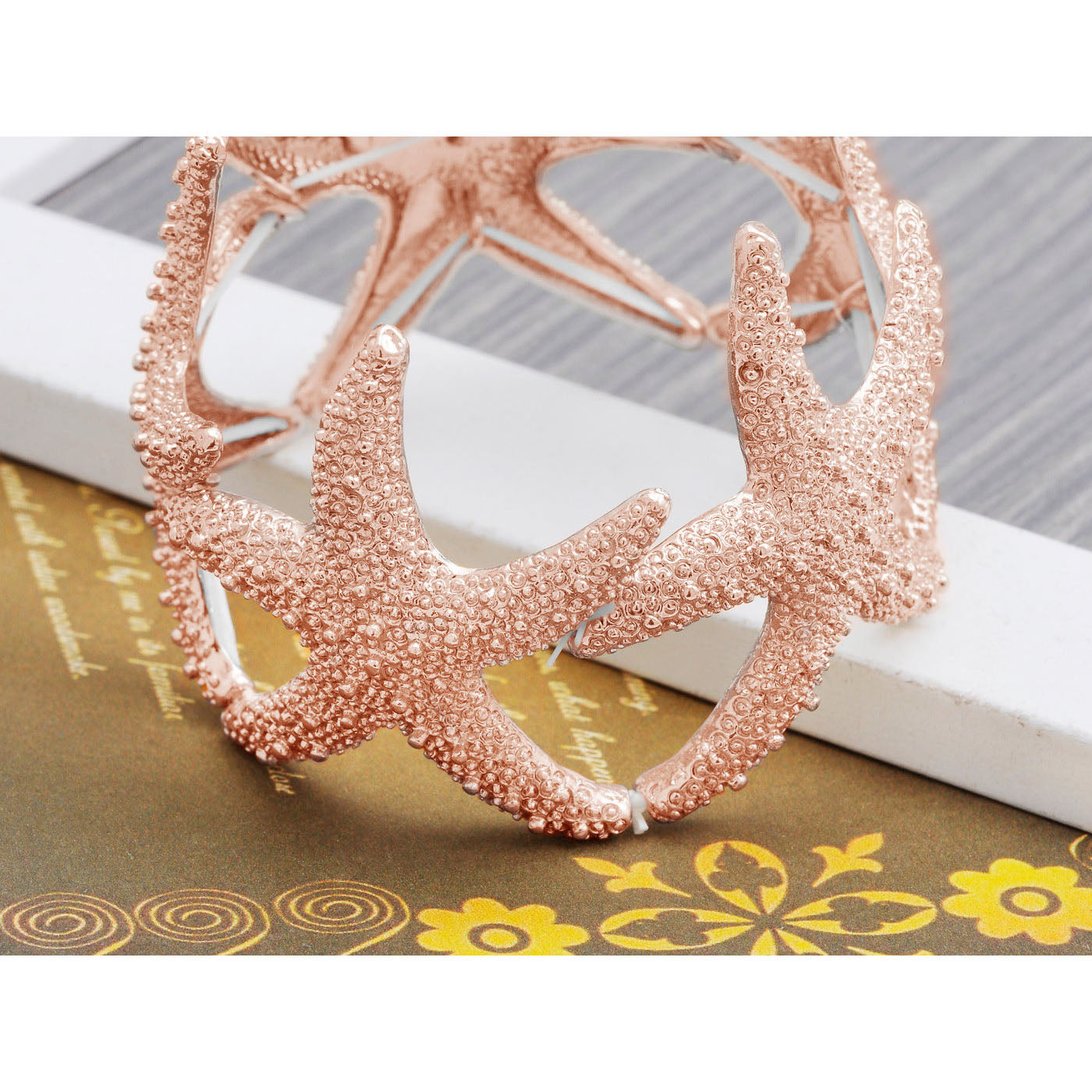 Anna-Kaci Women's Starfish Design Elastic Cuff Ring Bracelet Summer Beach Inspired Jewelry