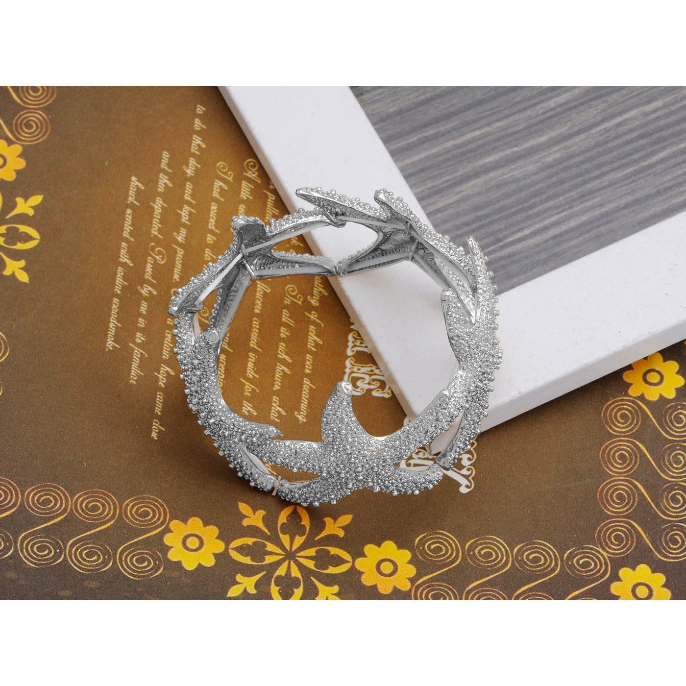 Anna-Kaci Women's Starfish Design Elastic Cuff Ring Bracelet Summer Beach Inspired Jewelry