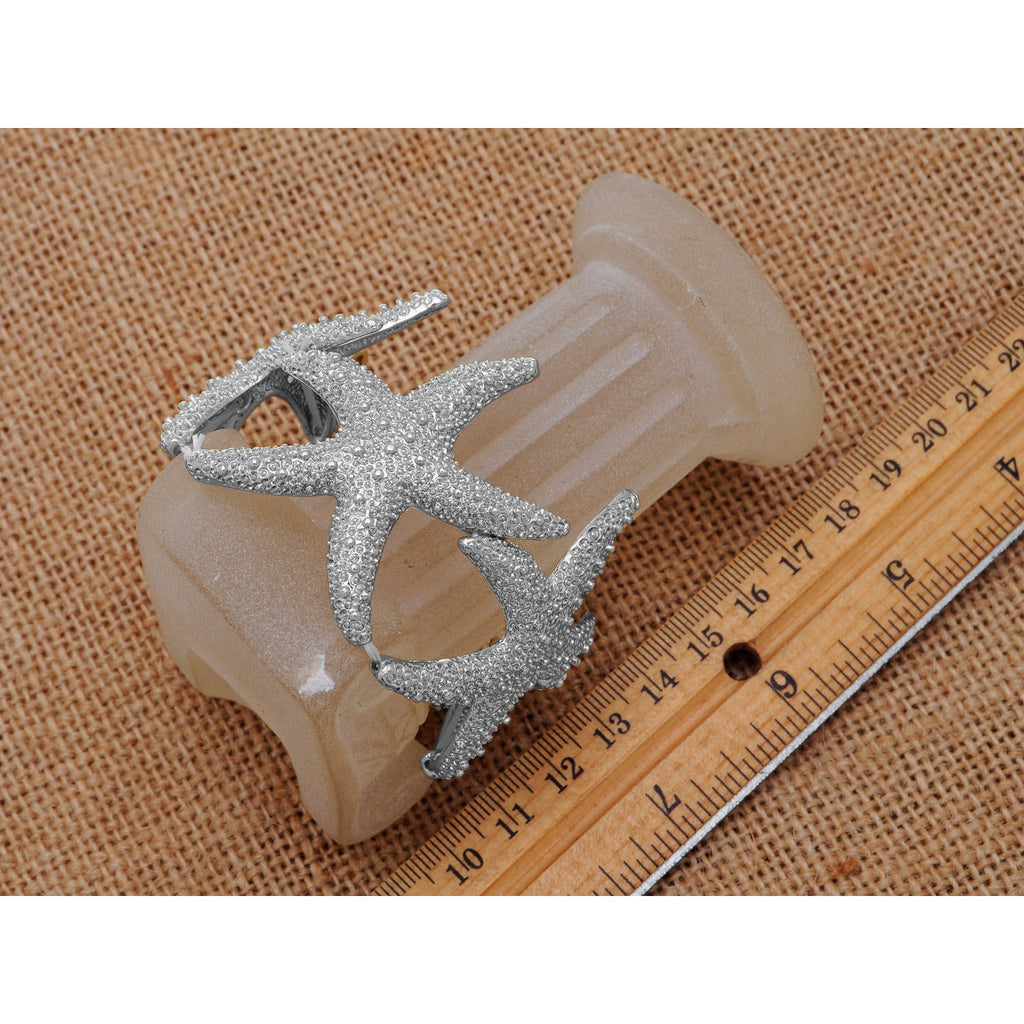 Anna-Kaci Women's Starfish Design Elastic Cuff Ring Bracelet Summer Beach Inspired Jewelry