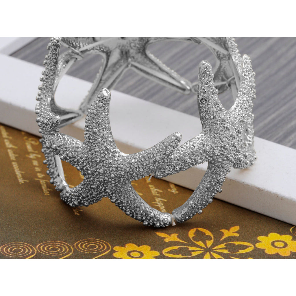Anna-Kaci Women's Starfish Design Elastic Cuff Ring Bracelet Summer Beach Inspired Jewelry