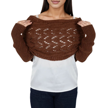 Anna-Kaci Womens Multifunctional Scarf with Sleeves Solid Color Crochet Knitted Cable Scarf Sweater Wraps