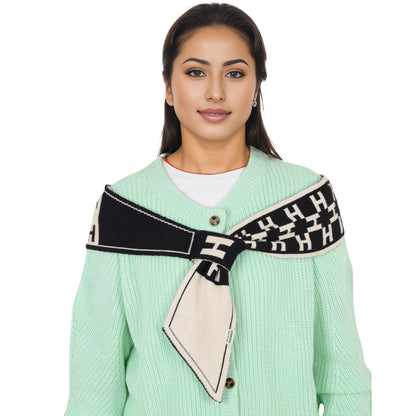 Alilang Skinny Knitted Scarf Letter Animal Pattern Pull-Through Design Winter Neckerchief Scarf for Women