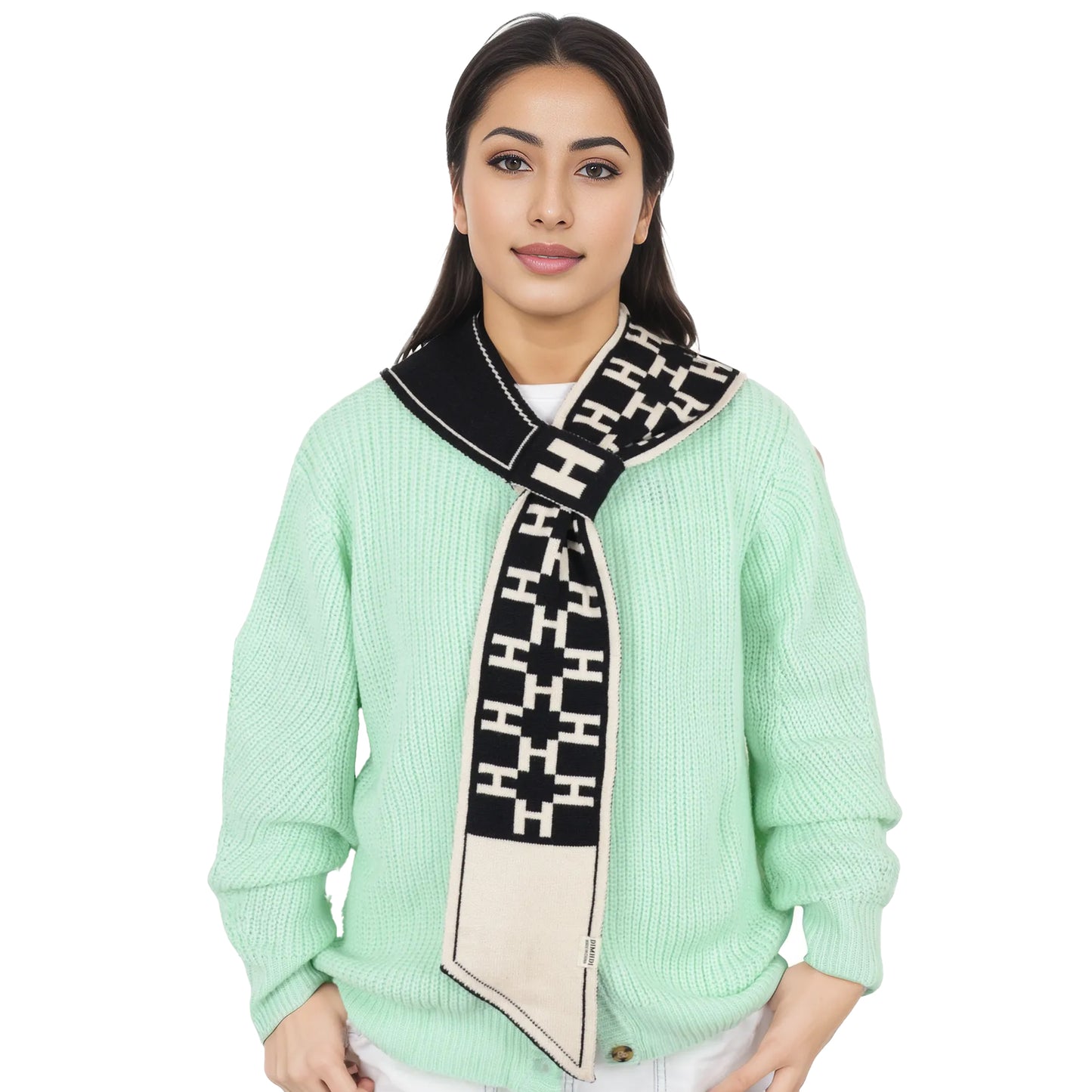 Alilang Skinny Knitted Scarf Letter Animal Pattern Pull-Through Design Winter Neckerchief Scarf for Women