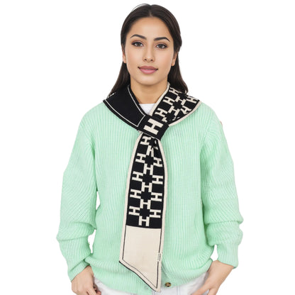 Alilang Skinny Knitted Scarf Letter Animal Pattern Pull-Through Design Winter Neckerchief Scarf for Women