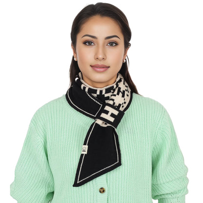 Alilang Skinny Knitted Scarf Letter Animal Pattern Pull-Through Design Winter Neckerchief Scarf for Women