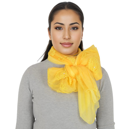 Anna-Kaci Women's Embroidered Floral Lace Scarf Solid Double Layered Faux Pearls Long Wrap Scarf