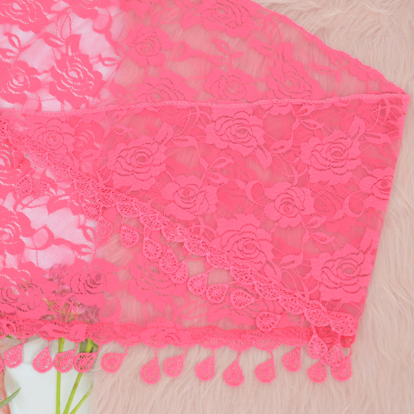 Anna-Kaci Women's Sheer Floral Lace Triangle Mantilla Scarf Lightweight Tassel Shawl Wrap Head Scarf