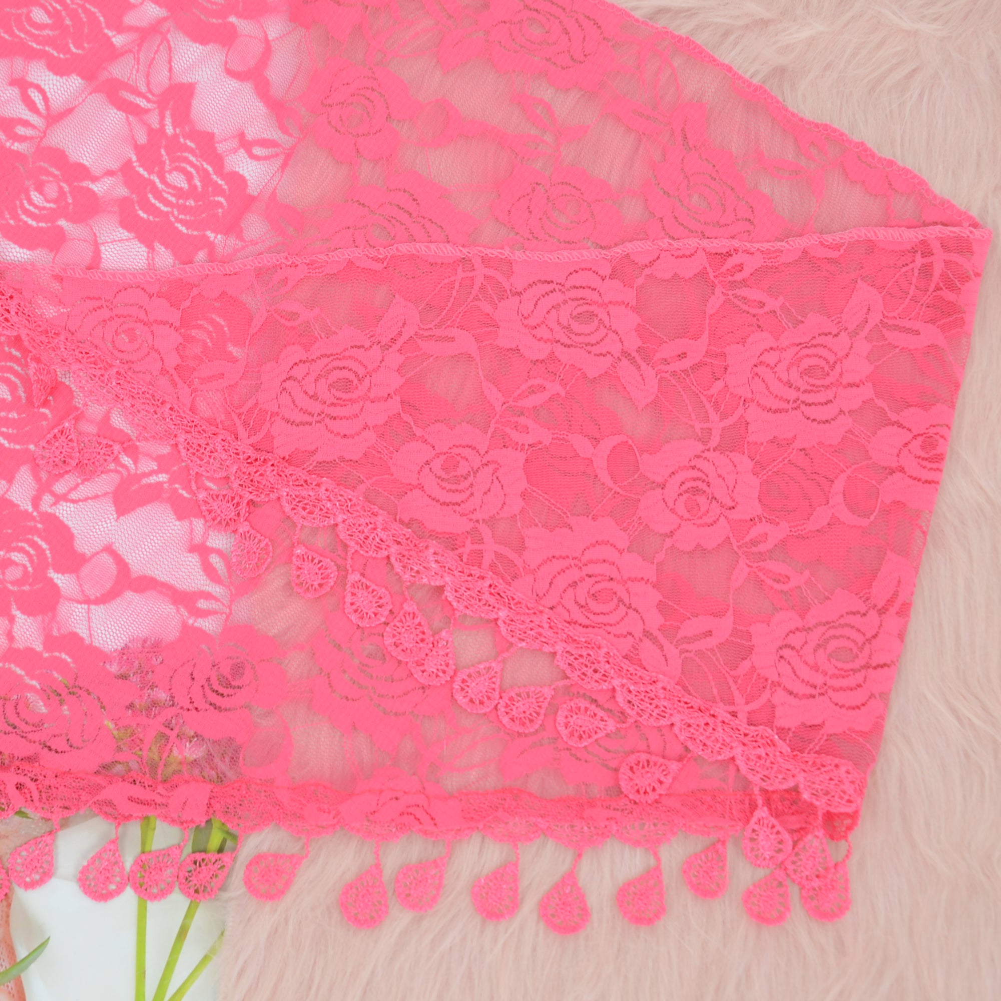 Anna-Kaci Women's Sheer Floral Lace Triangle Mantilla Scarf Lightweight Tassel Shawl Wrap Head Scarf