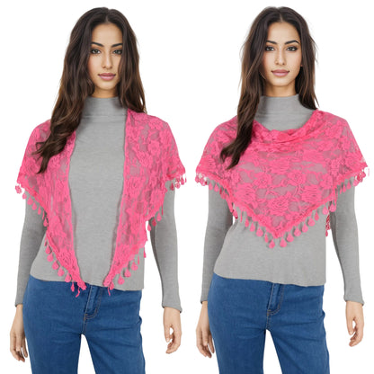 Anna-Kaci Women's Sheer Floral Lace Triangle Mantilla Scarf Lightweight Tassel Shawl Wrap Head Scarf