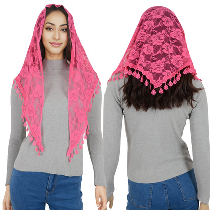 Anna-Kaci Women's Sheer Floral Lace Triangle Mantilla Scarf Lightweight Tassel Shawl Wrap Head Scarf