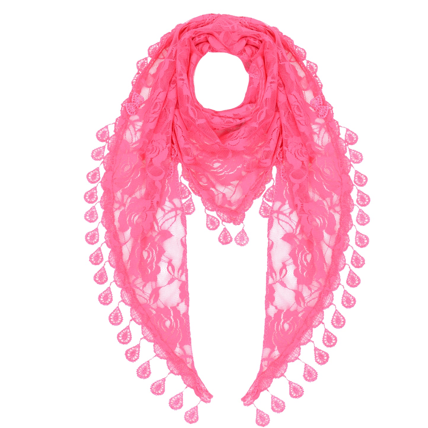 Anna-Kaci Women's Sheer Floral Lace Triangle Mantilla Scarf Lightweight Tassel Shawl Wrap Head Scarf