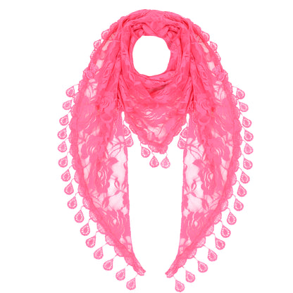 Anna-Kaci Women's Sheer Floral Lace Triangle Mantilla Scarf Lightweight Tassel Shawl Wrap Head Scarf