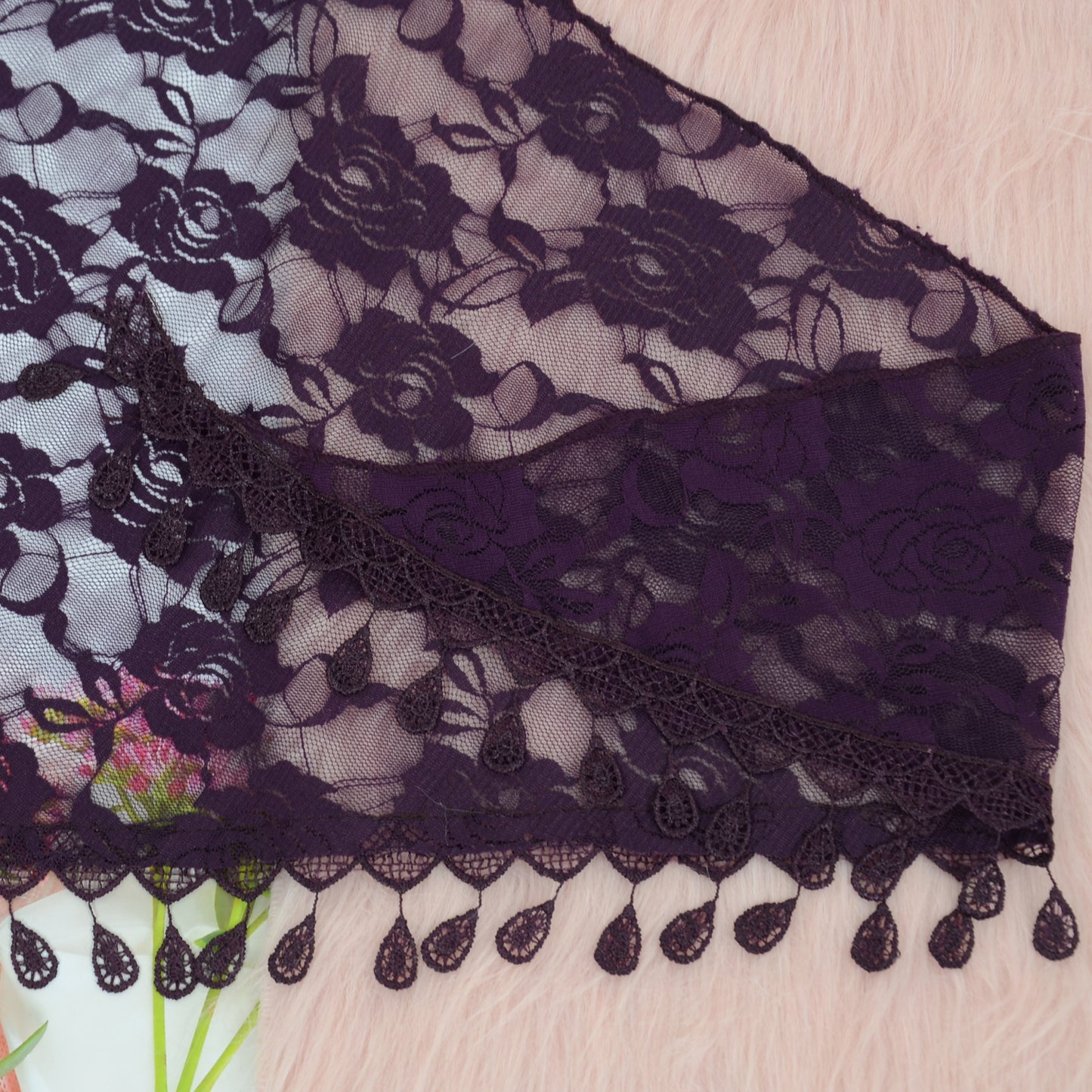 Anna-Kaci Women's Sheer Floral Lace Triangle Mantilla Scarf Lightweight Tassel Shawl Wrap Head Scarf