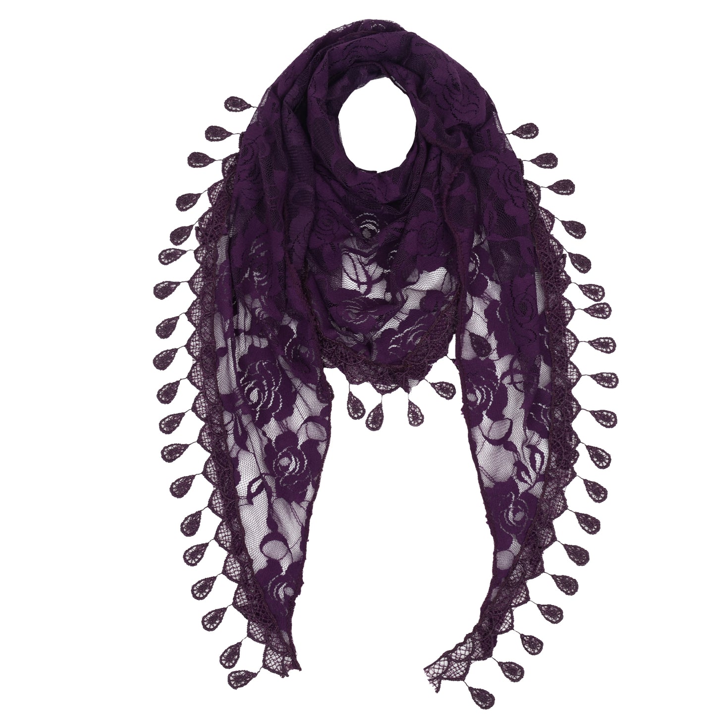Anna-Kaci Women's Sheer Floral Lace Triangle Mantilla Scarf Lightweight Tassel Shawl Wrap Head Scarf