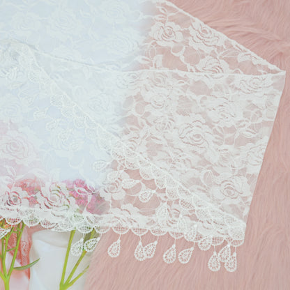 Anna-Kaci Women's Sheer Floral Lace Triangle Mantilla Scarf Lightweight Tassel Shawl Wrap Head Scarf