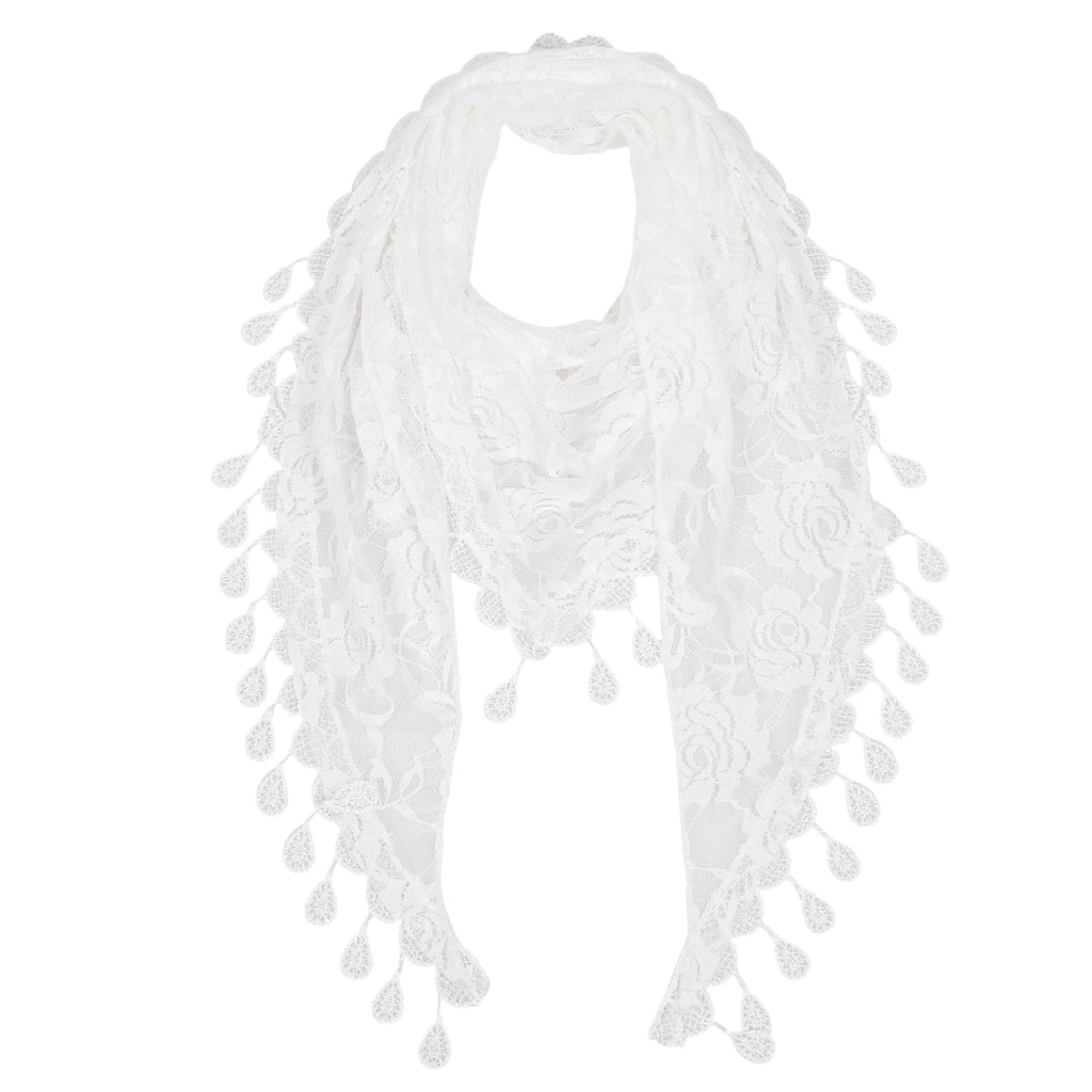 Anna-Kaci Women's Sheer Floral Lace Triangle Mantilla Scarf Lightweight Tassel Shawl Wrap Head Scarf