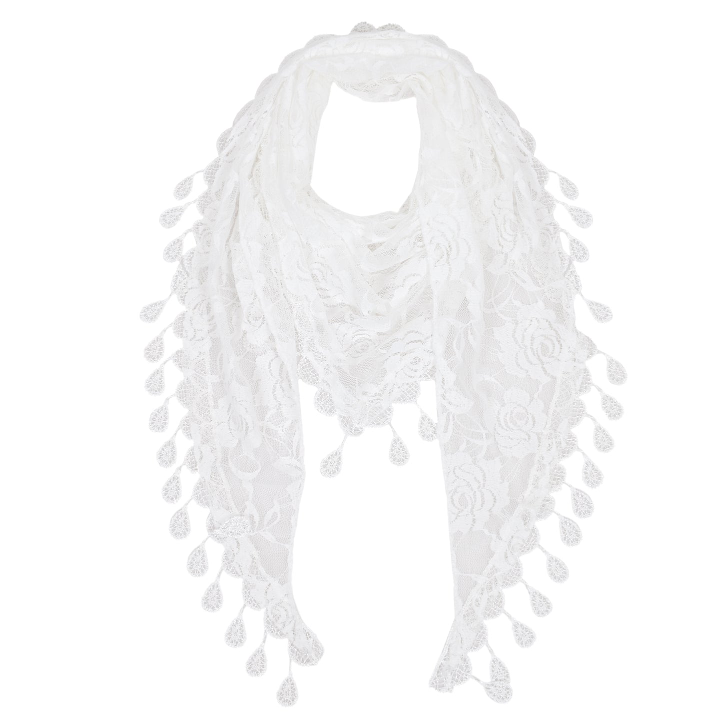 Anna-Kaci Women's Sheer Floral Lace Triangle Mantilla Scarf Lightweight Tassel Shawl Wrap Head Scarf