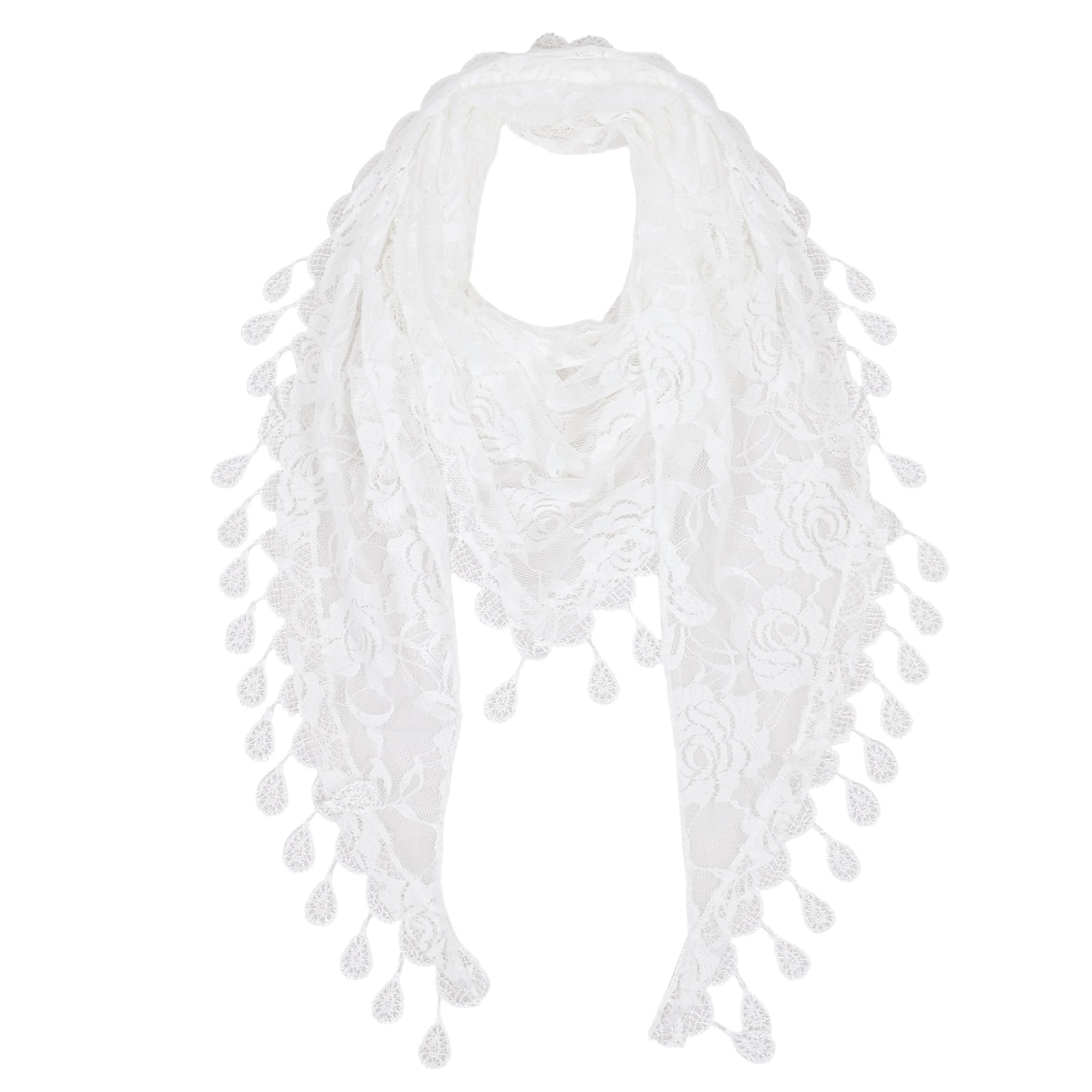 Anna-Kaci Women's Sheer Floral Lace Triangle Mantilla Scarf Lightweight Tassel Shawl Wrap Head Scarf