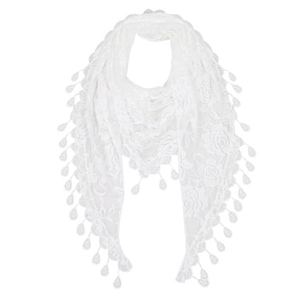 Anna-Kaci Women's Sheer Floral Lace Triangle Mantilla Scarf Lightweight Tassel Shawl Wrap Head Scarf
