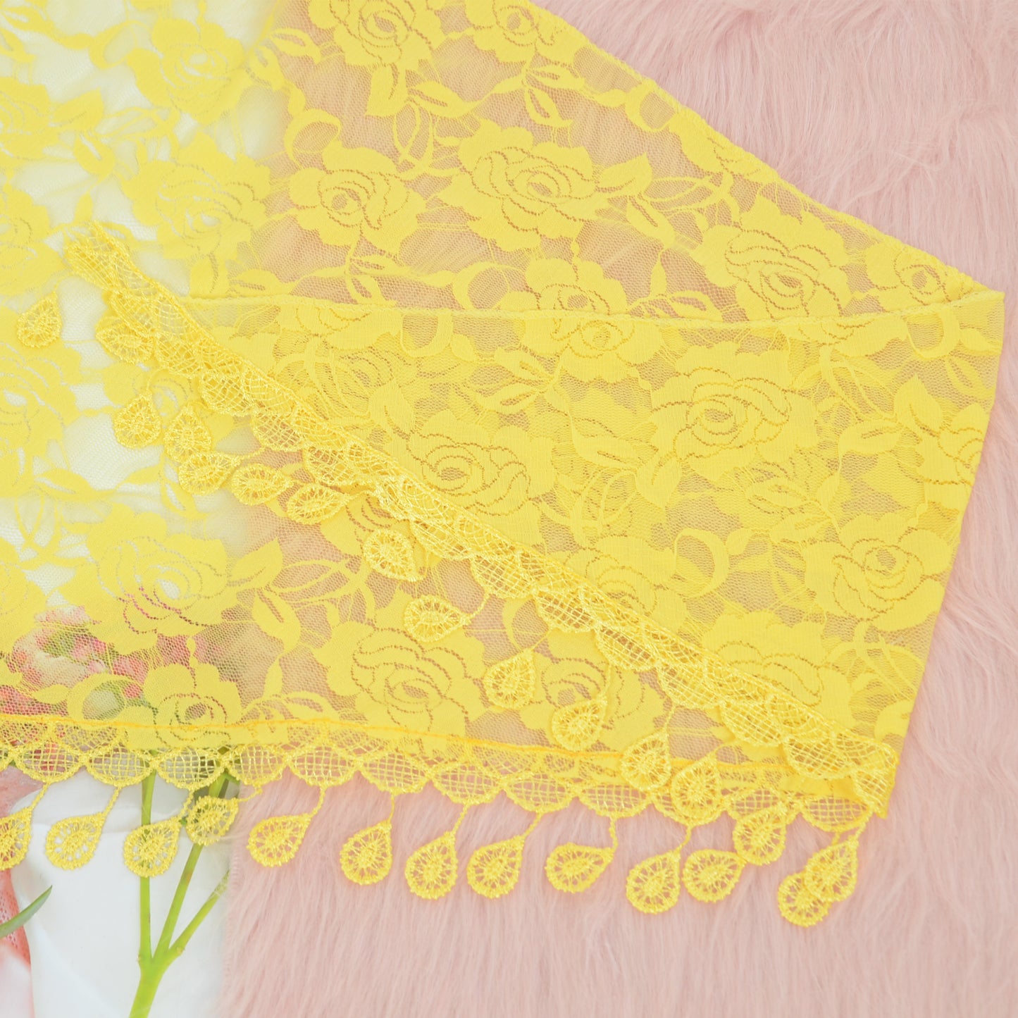 Anna-Kaci Women's Sheer Floral Lace Triangle Mantilla Scarf Lightweight Tassel Shawl Wrap Head Scarf