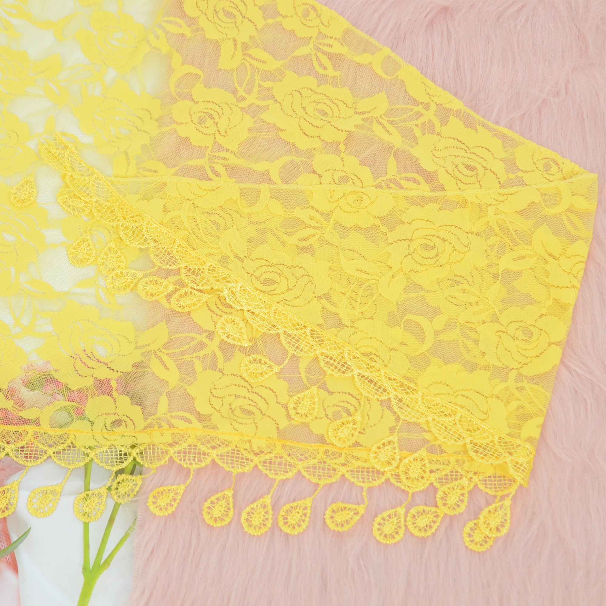 Anna-Kaci Women's Sheer Floral Lace Triangle Mantilla Scarf Lightweight Tassel Shawl Wrap Head Scarf