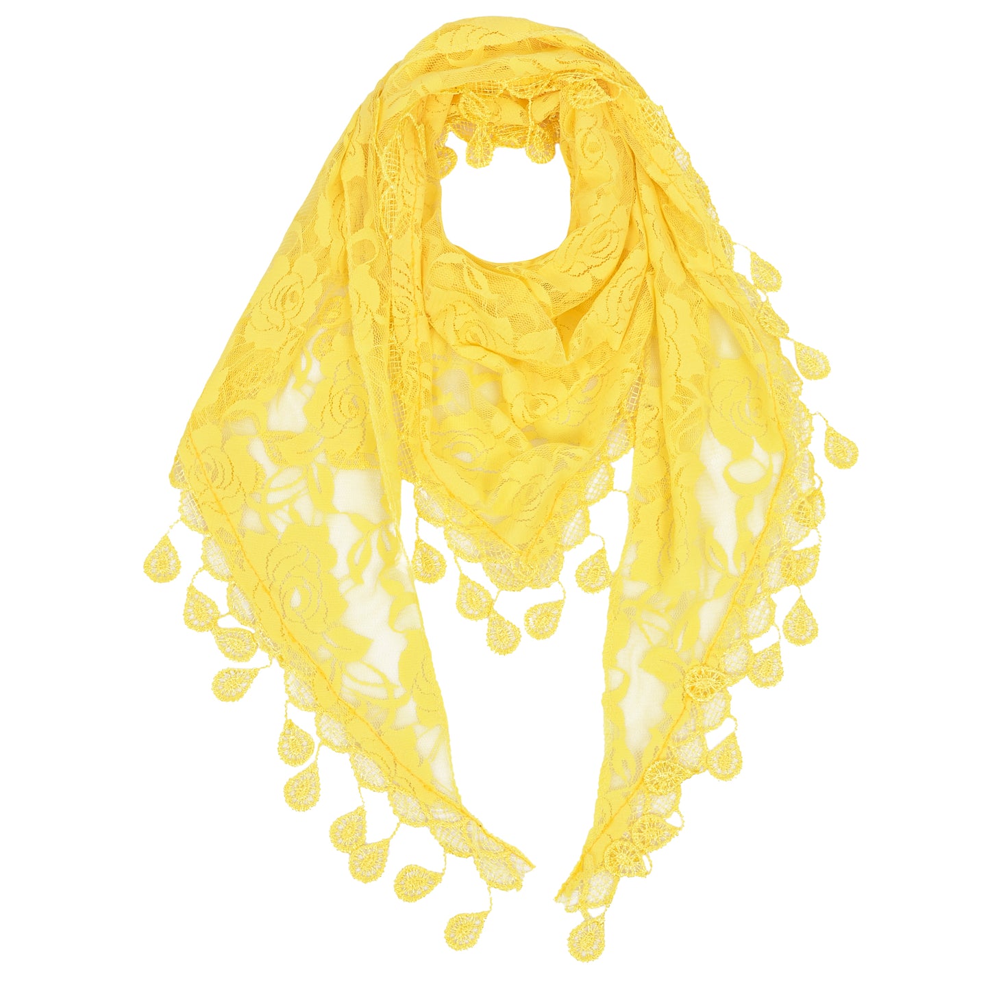 Anna-Kaci Women's Sheer Floral Lace Triangle Mantilla Scarf Lightweight Tassel Shawl Wrap Head Scarf