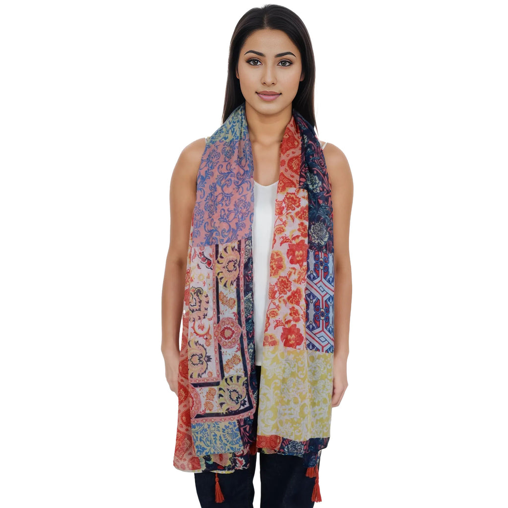 Anna-Kaci Women's Boho Floral Printed Scarf Fashion Fringed Colorful Shawl Wrap Scarves