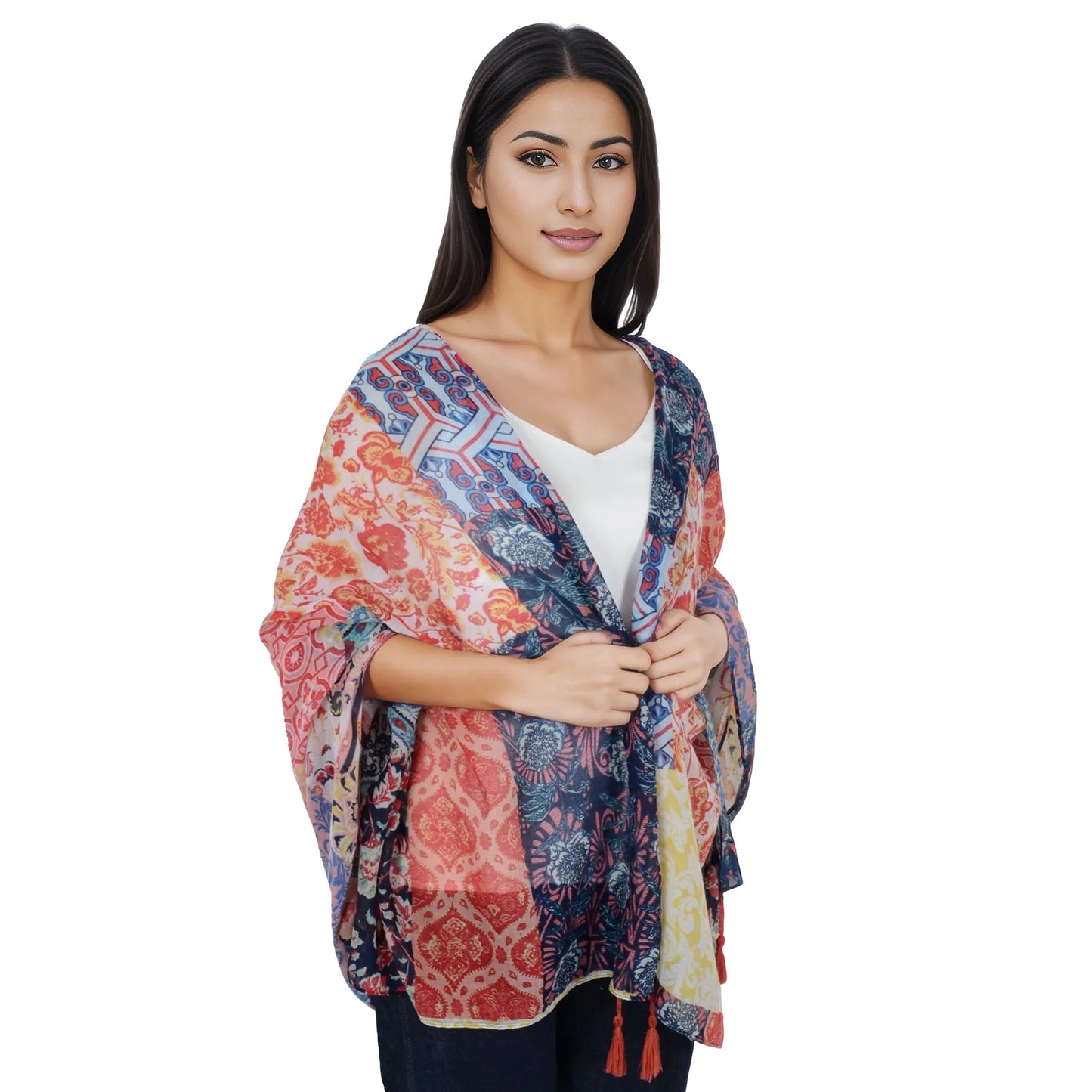 Anna-Kaci Women's Boho Floral Printed Scarf Fashion Fringed Colorful Shawl Wrap Scarves