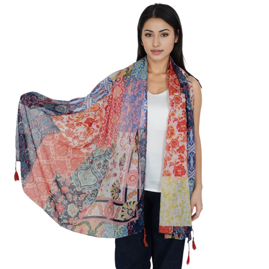 Anna-Kaci Women's Boho Floral Printed Scarf Fashion Fringed Colorful Shawl Wrap Scarves