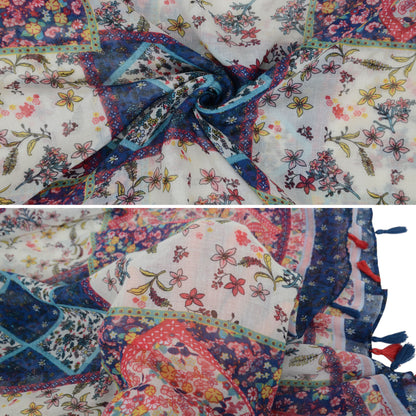 Anna-Kaci Women's Boho Floral Printed Scarf Fashion Fringed Colorful Shawl Wrap Scarves