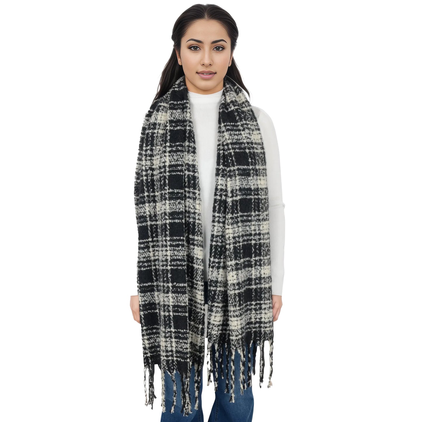 Anna-Kaci Plaid Winter Scarf Fringed Soft Warm Wrap Shawl Scarf for Women 23.6 x 70.9 inch