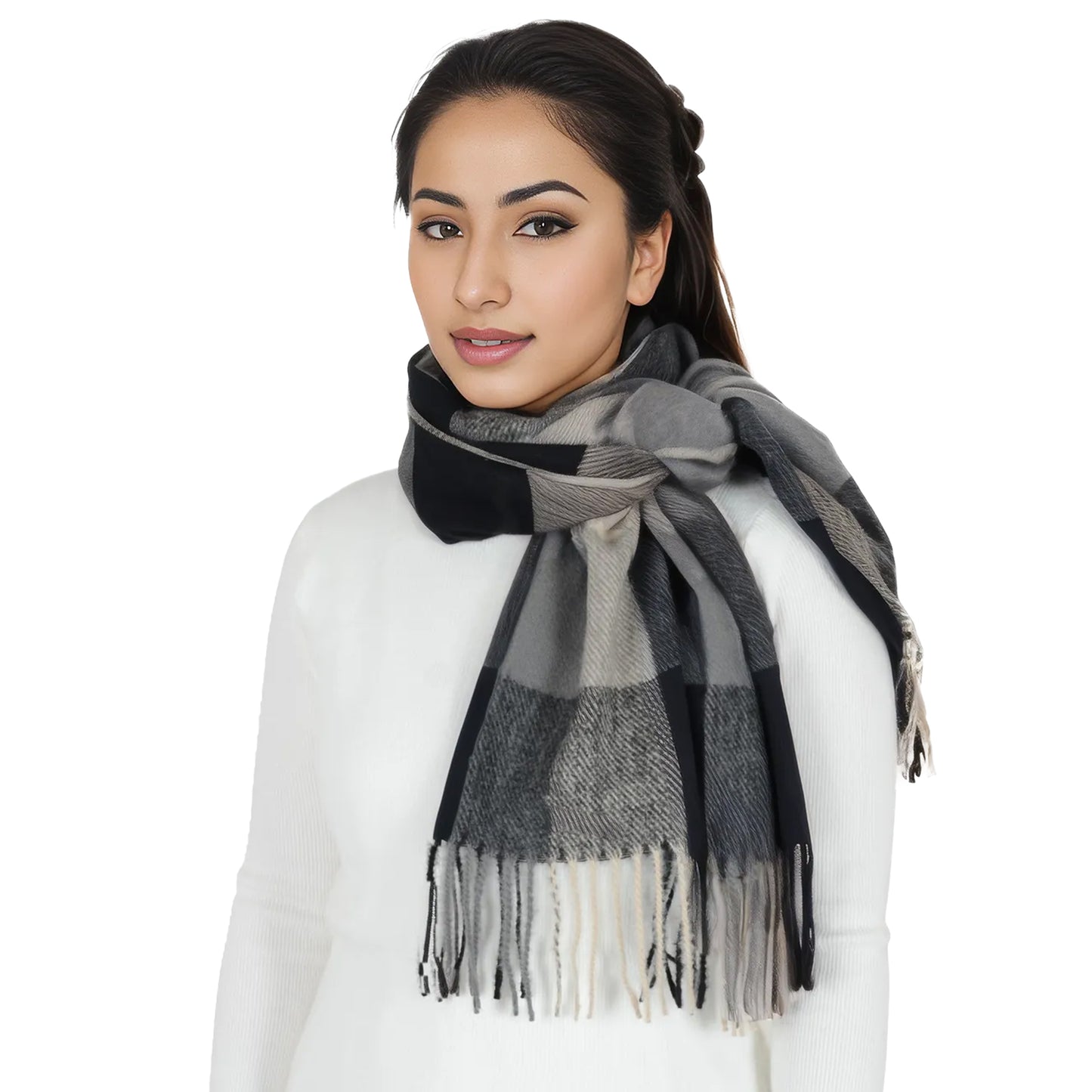 Anna-Kaci Classic Plaid Winter Scarf Soft Cashmere Feel Wrap Shawl Check Tassel Scarves for Women