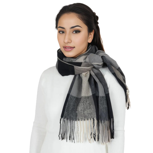 Anna-Kaci Classic Plaid Winter Scarf Soft Cashmere Feel Wrap Shawl Check Tassel Scarves for Women