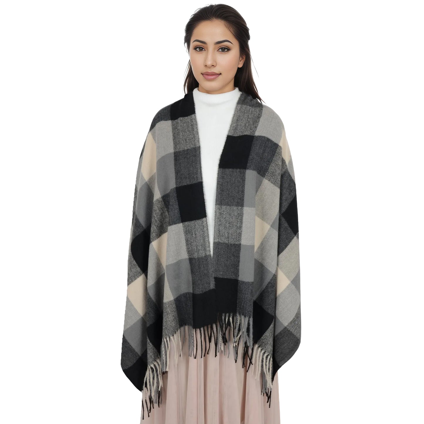 Anna-Kaci Classic Plaid Winter Scarf Soft Cashmere Feel Wrap Shawl Check Tassel Scarves for Women