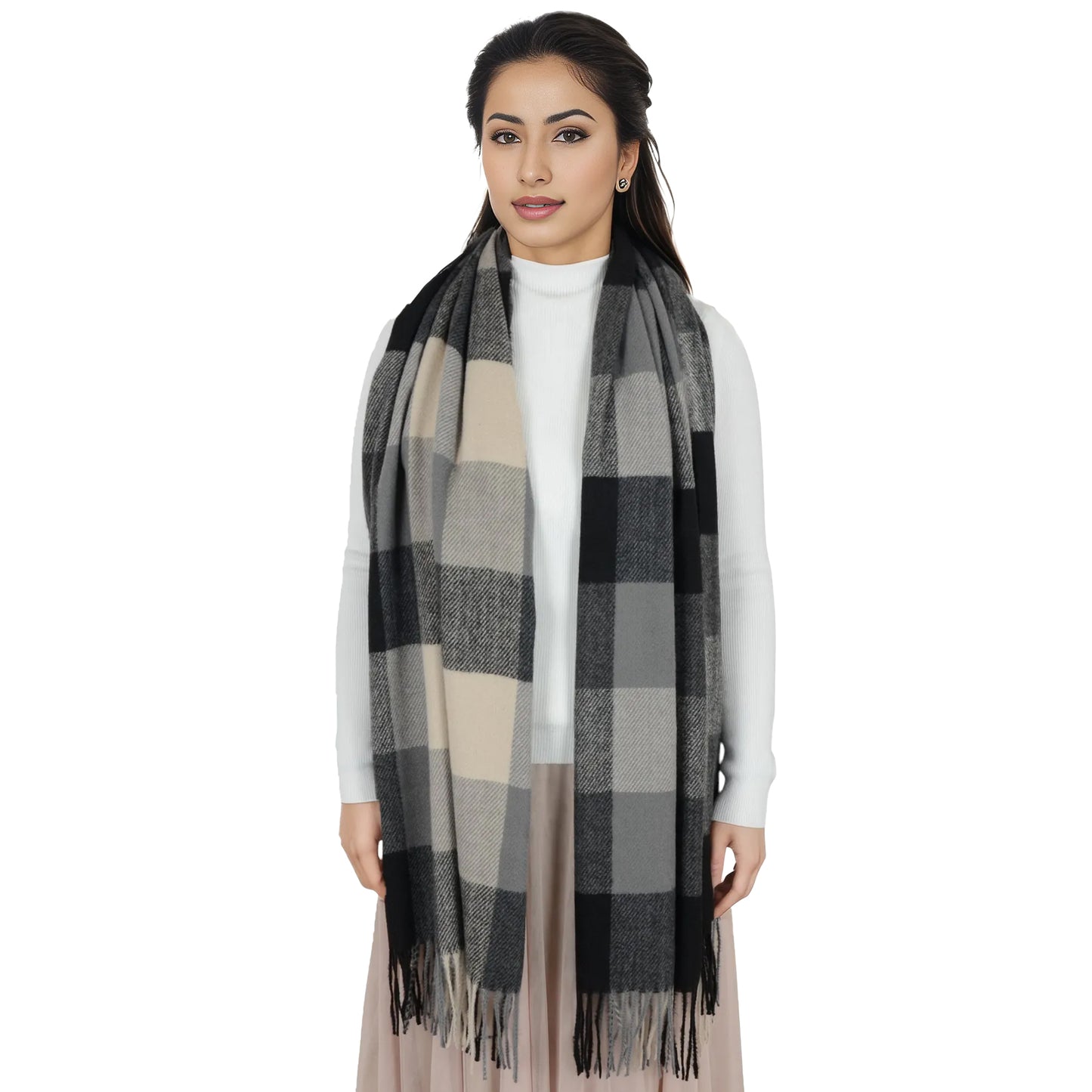 Anna-Kaci Classic Plaid Winter Scarf Soft Cashmere Feel Wrap Shawl Check Tassel Scarves for Women