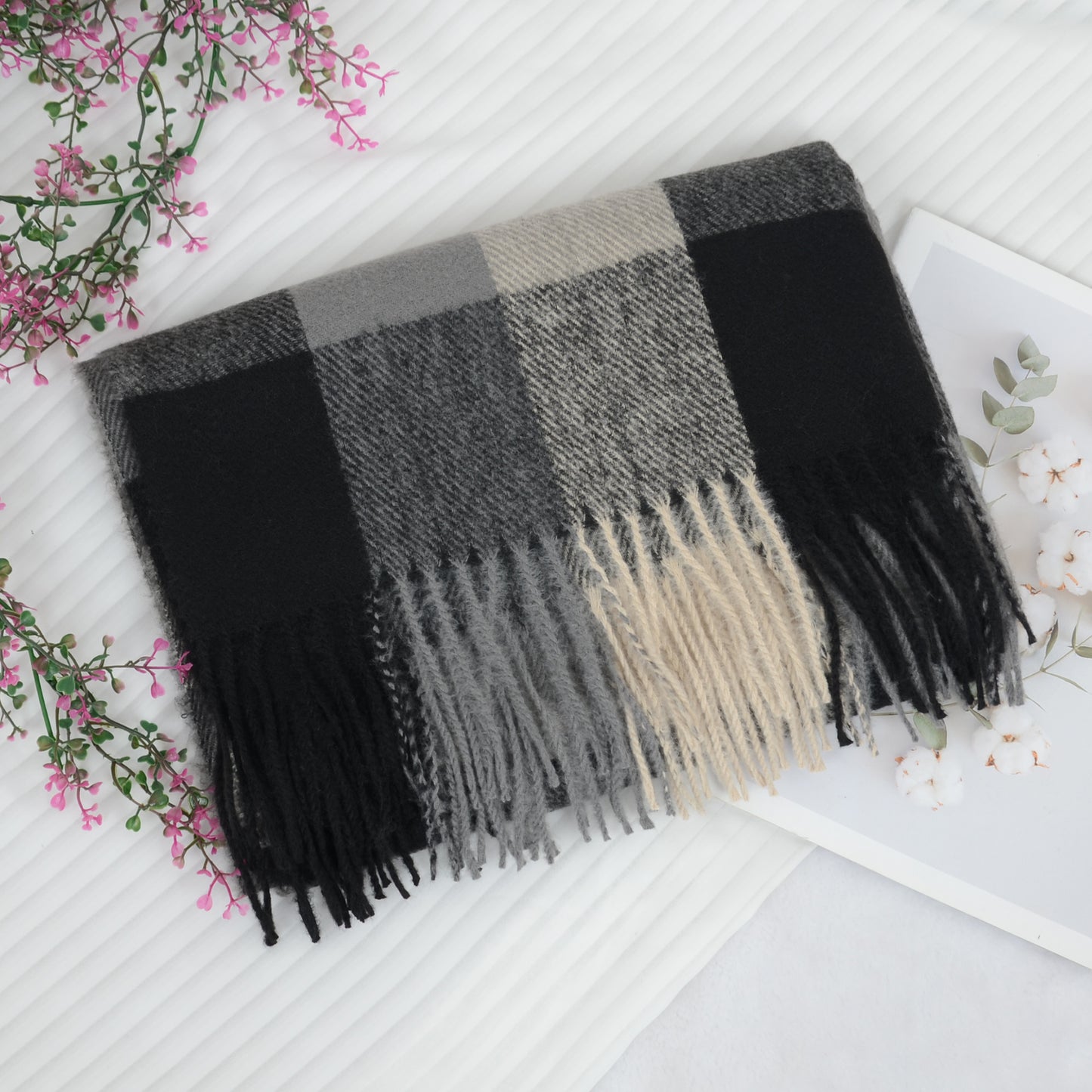 Anna-Kaci Classic Plaid Winter Scarf Soft Cashmere Feel Wrap Shawl Check Tassel Scarves for Women