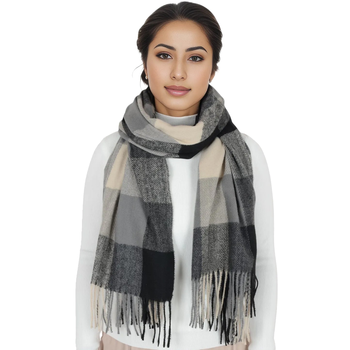 Anna-Kaci Classic Plaid Winter Scarf Soft Cashmere Feel Wrap Shawl Check Tassel Scarves for Women