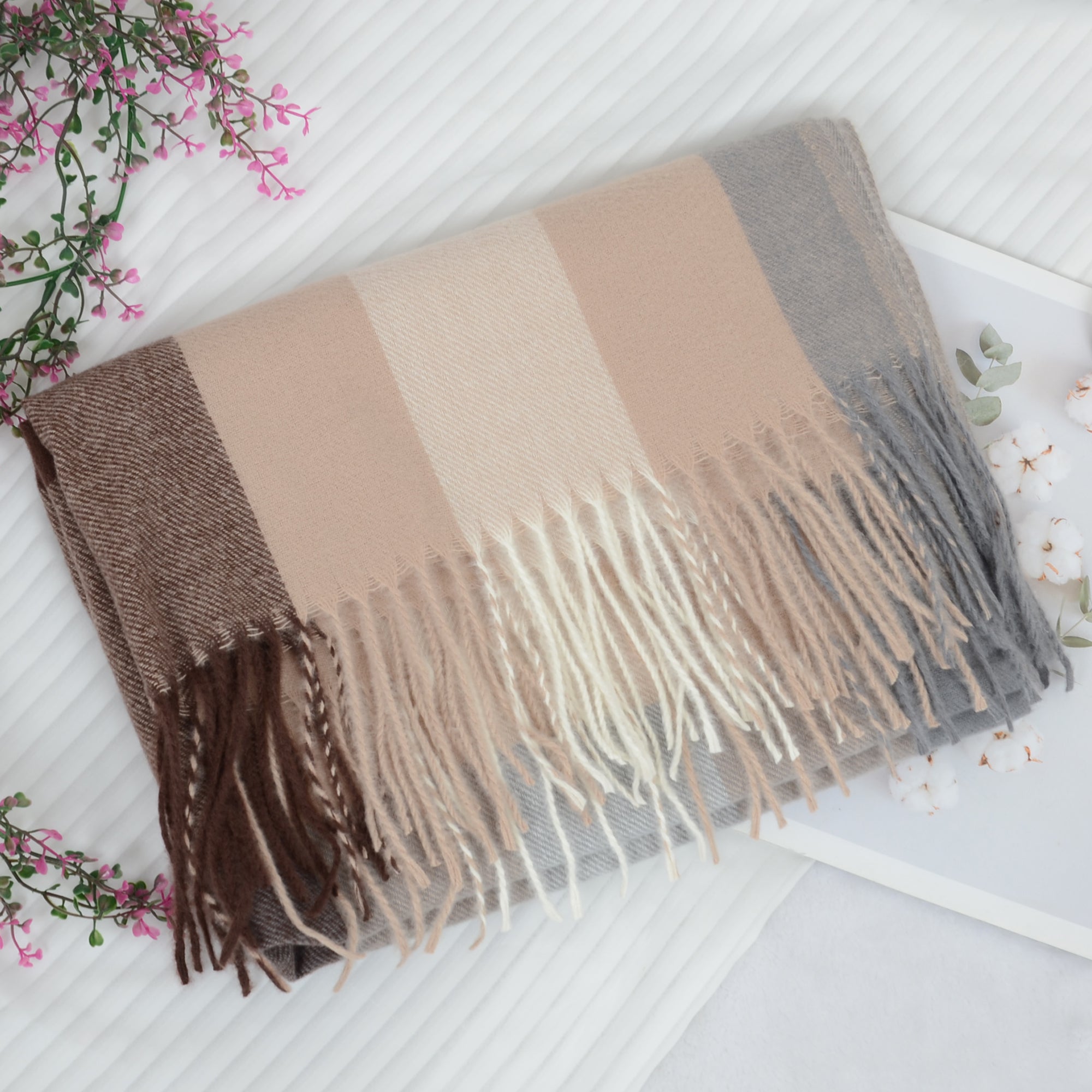 Anna-Kaci Classic Plaid Winter Scarf Soft Cashmere Feel Wrap Shawl Check Tassel Scarves for Women